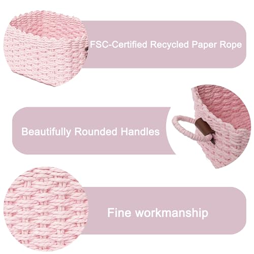 Woven Paper Rope Wicker Basket for Organizing(Set of 3,Pink) - color: Pink