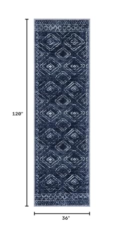 KILOCOCO Washable Runner Rug 3x10 Non Slip Runners for Hallway, Dark Blue - color: Dark Blue, size: 3' x 10' (Runner)