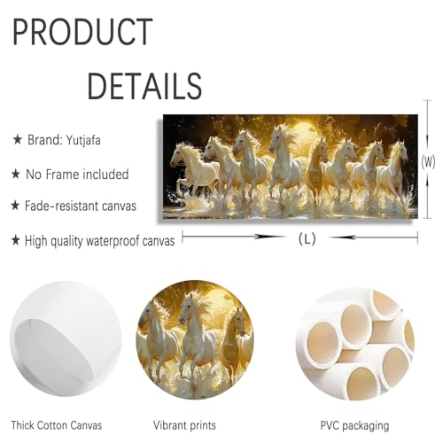 Yutjafa Large Sunset Horses Wall Art Abstract Running 8 Horses Decor painting Picture Modern Nordic Gold Beach Posters Canvas Prints for Bedroom Office Hallway Hotel Home Decoration No Frames - color: Horse 2, size: 71"L x 24"W