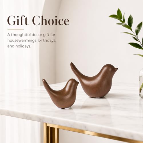 Ceramic Bird Figurines, Dark Wood Grain, 2 Pcs - color: Dark Wood Grain