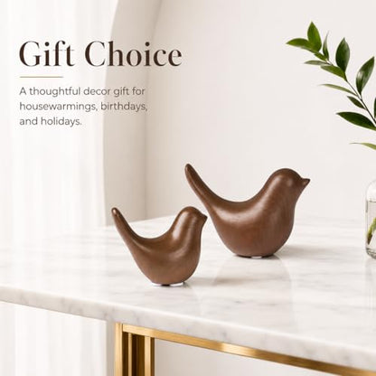 Ceramic Bird Figurines, Dark Wood Grain, 2 Pcs - color: Dark Wood Grain