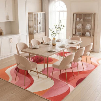 6x9 Pink and White Modern Abstract Wavy Washable Area Rug - color: Pink/White, size: 6' x 9' (Rectangular)