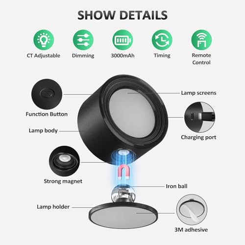 Racokky LED Wall Mounted Lights with Remote, Rechargeable Wall Sconces - color: Black