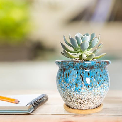 ARTKETTY Succulent Pots - 4 Pack Small Plant Pots with Drainage Tray - color: 4.5'' Colorful 1