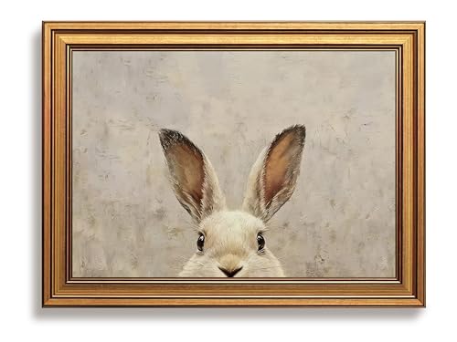 Vintage Gold Framed Rabbit Wall Art, Funny Picture Wall Decor, Cute Animal Decorations Home Decor, Oil Painting Canvas Prints, Artwork for Kids Room Bedroom 8x10 inch - color: Bunny, size: 10"L x 8"W