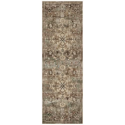 Pauwer Hallway Runner Rug 2x6, Washable Kitchen Runner, Green and Brown - color: Green and Brown, size: 2' x 6' (Runner)