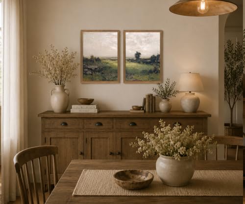 Landscape Wall Art Set of 2 Framed, Neutral Farmhouse Canvas Prints, - color: Green scenery, size: 12x16 Inches