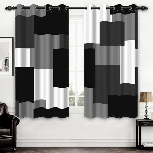 95% Blackout Curtains for Bedroom 63 Inch Long 2 Panels Set Black Grey White Modern Abstract Geometric Black Out Curtains Insulated Room Darkening Window Drapes for Living Room, 52Wx63L - color: 01 Grey, size: 52"W x 63"L (Pack of 2)