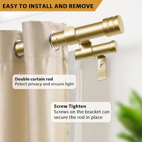 TONIAL 1 Inch Double Curtain Rods for Windows, 36 to 72 Inch, Gold - color: Gold, size: 36-72"