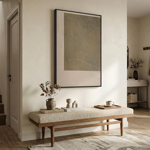 Framed Neutral Beige Taupe Abstract Wall Art, 1 Piece 24x36 In - color: Black and Taupe