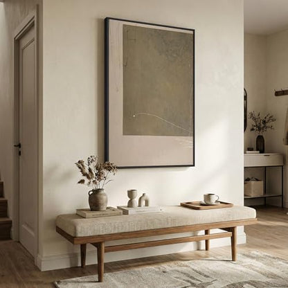 Framed Neutral Beige Taupe Abstract Wall Art, 1 Piece 24x36 In - color: Black and Taupe