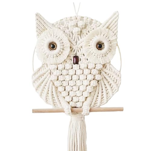 Achart Owl Macrame Wall Hanging-Hand Woven Boho Tapestry-Macrame Wall Decor - color: Beige-L