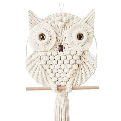 Achart Owl Macrame Wall Hanging-Hand Woven Boho Tapestry-Macrame Wall Decor - color: Beige-L