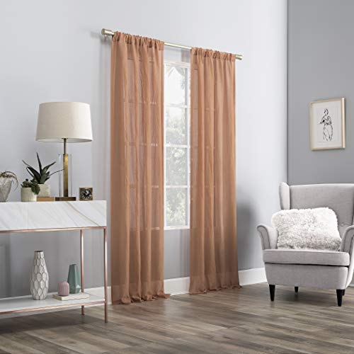 No. 918 Genevieve 2-Pack Linen Weave Sheer Semi-Sheer Rod Pocket Curtain Panel Pair, Sienna, 50" W x 96" L (2 Panels) - color: Sienna, size: 50"W x 96"L (Pack of 2)