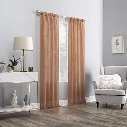 No. 918 Genevieve 2-Pack Linen Weave Sheer Semi-Sheer Rod Pocket Curtain Panel Pair, Sienna, 50" W x 96" L (2 Panels) - color: Sienna, size: 50"W x 96"L (Pack of 2)