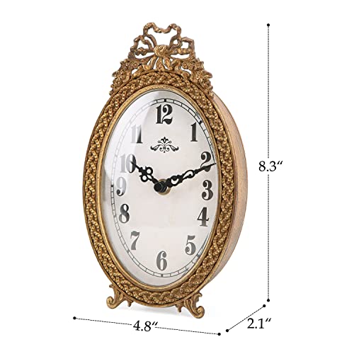 NIKKY HOME Gold Table Clock Silent Non-Ticking, Small Shelf Desk Top Clock Battery Operated Classic Home Decor for Fireplace Mantel, Desktop, Countertop
