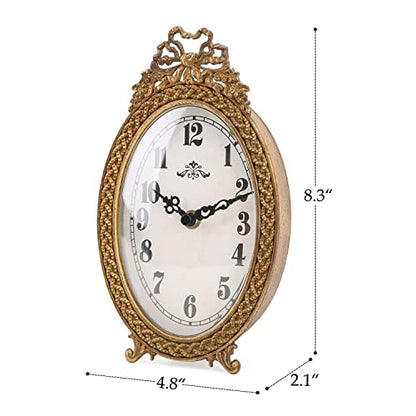 NIKKY HOME Gold Table Clock Silent Non-Ticking, Small Shelf Desk Top Clock Battery Operated Classic Home Decor for Fireplace Mantel, Desktop, Countertop