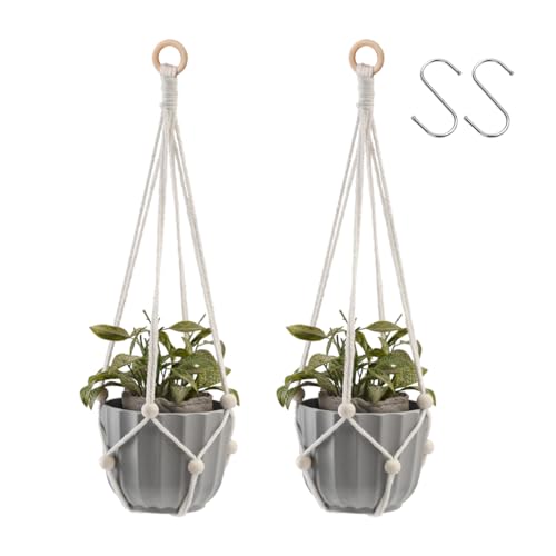 Artilady Hanging Planter for Indoor Plants Adjust Bead Macrame Plant Hanger - color: White B