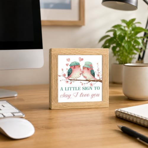 Cute Wood Sign Decor, Farmhouse Wooden Sign, Love Birds Tabletop Display