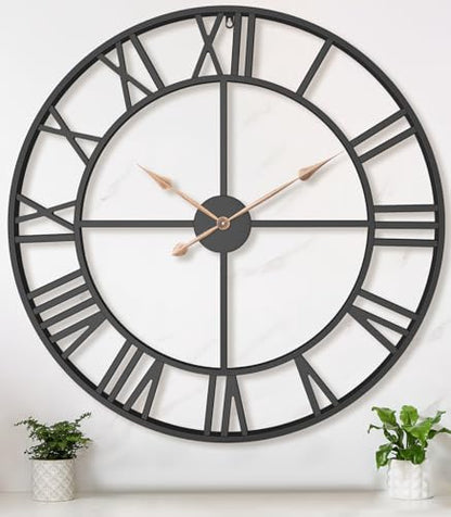 Pytha Sight 36 Inch Black Metal Roman Numerals Extra Large Giant Wall Clock - color: Black Roman, size: 36 Inch