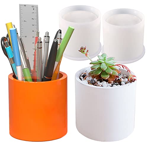 2PCS Large Resin Molds Silicone, Concrete Planter Mold, 2.95" Project Inner Diameter, Cylinder Organizer Container Jar Succulent Flower Pot Plaster Clay Craft Making Kit Resin Supplies - color: 2x Cylinder Pot-B