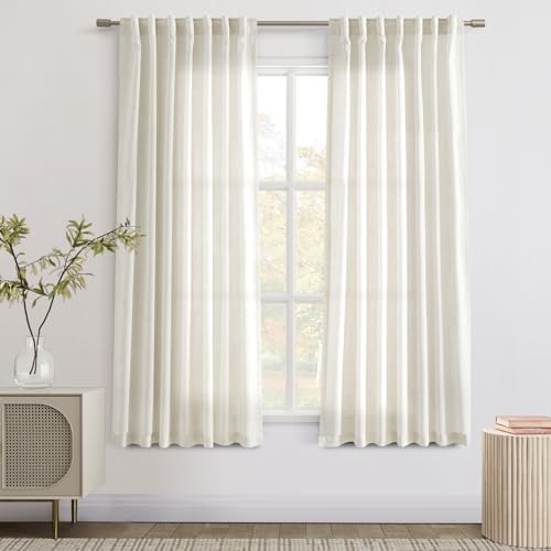 Joywell Linen Curtains 63 Inches Long for Living Room Hook Belt Cream - color: Natural, size: 52"W x 63"L (Pack of 2)