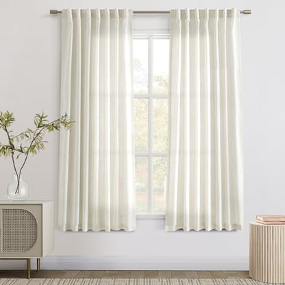 Joywell Linen Curtains 63 Inches Long for Living Room Hook Belt Cream - color: Natural, size: 52"W x 63"L (Pack of 2)