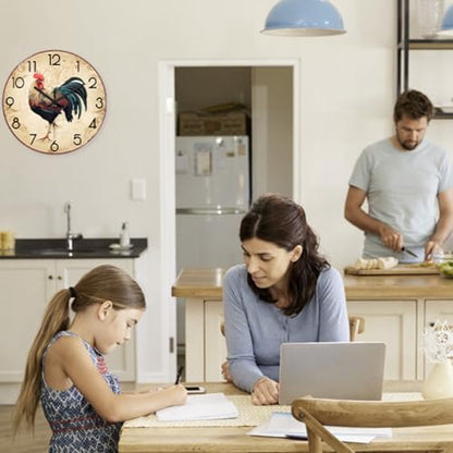 XNM Glass Brown Wall Clocks Battery Operated 16 Inch - color: Brown Rooster, size: 16 Inch