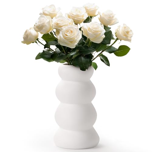 BosilunLife Ceramic Vase with Stacked Bubble Design - color: Unglazed White
