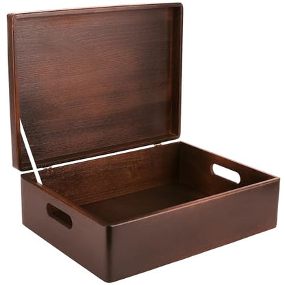 Creative Deco XL Brown Wooden Box Storage with Hinged Lid - color: Brown, size: XL | Handles