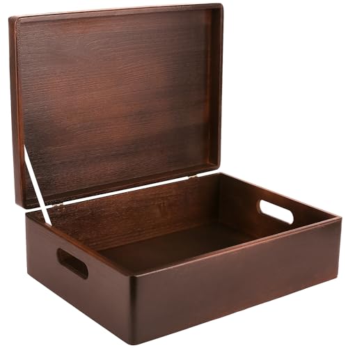 Creative Deco XL Brown Wooden Box Storage with Hinged Lid - color: Brown, size: XL | Handles