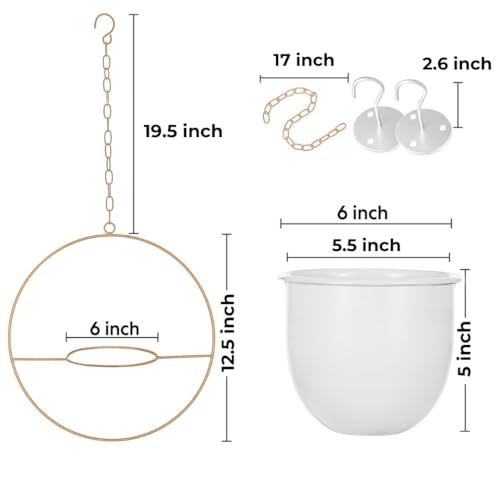 2 Pack Hanging Planter with 5.5" Pot, Metal Hanging Plant Holder - color: Gold & White