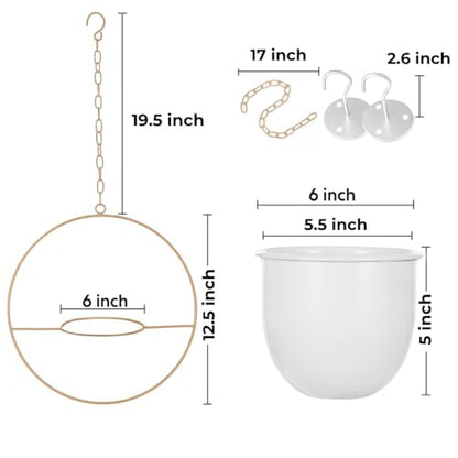 2 Pack Hanging Planter with 5.5" Pot, Metal Hanging Plant Holder - color: Gold & White