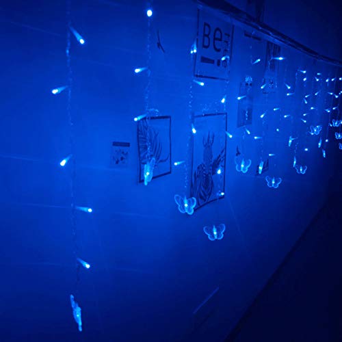 Butterfly Curtain Fairy Lights USB Plug in,8 Modes 120 LED 19.7FT Firefly Twinkle Timer String Lights with Remote, Waterproof Copper Wire for Bedroom Patio Christmas Wedding Party Dorm (Blue) - color: Blue