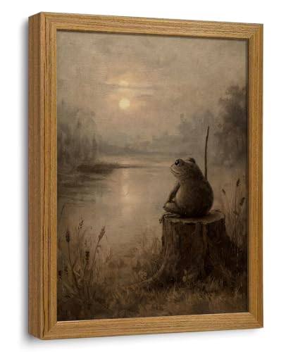Framed Frog Wall Art Vintage Cottage Core Wall Decor - color: frog, size: 16"L x 12"W