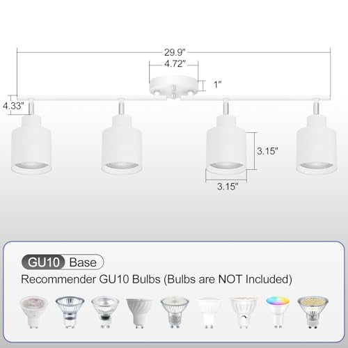4-Light Led Track Lighting,White Ceiling Lighting Fixtures,Wall Sconces Ceiling Spotlight with Foldable Light Arms for Kitchen, Closet, Bedroom,GU10 Socket, Bulbs Not Included - color: 4 light White
