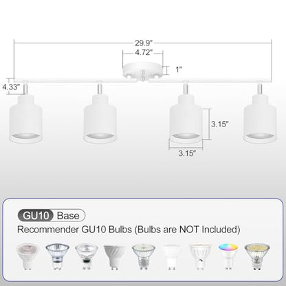 4-Light Led Track Lighting,White Ceiling Lighting Fixtures,Wall Sconces Ceiling Spotlight with Foldable Light Arms for Kitchen, Closet, Bedroom,GU10 Socket, Bulbs Not Included - color: 4 light White