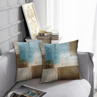 Britimes Throw Pillow Covers Set of 2, 16 x 16 Inch, Blue Beige Brown - color: Beige Blue, size: 16" x 16" (Pack of 2)