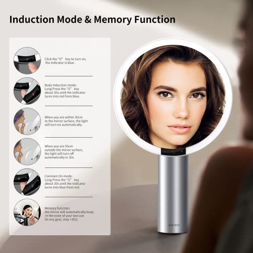 AMIRO 9"LED Makeup Mirror with 10X Magnification,3Colors&6 Brightness,White - color: White