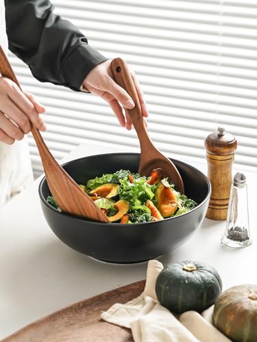 Kanwone Large Serving Bowls - 9.5 inch, 90oz Ceramic Salad Bowls, Fruit Bowls, Pasta, Soup Bowls, Set of 2, Serving Bowls for Entertaining, Microwave and Dishwasher Safe, Matte Black - color: Matte Black, size: 9.5 Inch