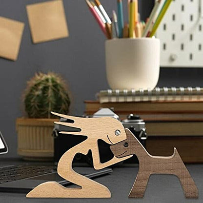 Unique Gift Hand Carved Wood Dog Human Statue Figurine Sculpture Home Office Décor, Wooden Man Dog Carving Model to Remember Friendship Between Dog and People (F) - color: F