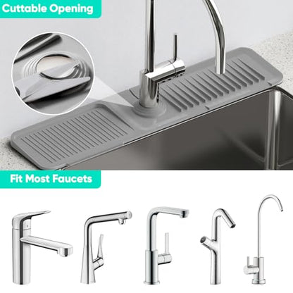 24'' Longer Faucet Mat for Kitchen Sink Splash Guard Drain Mat Behind Fauce - color: Gray, size: 24" x 5.5"