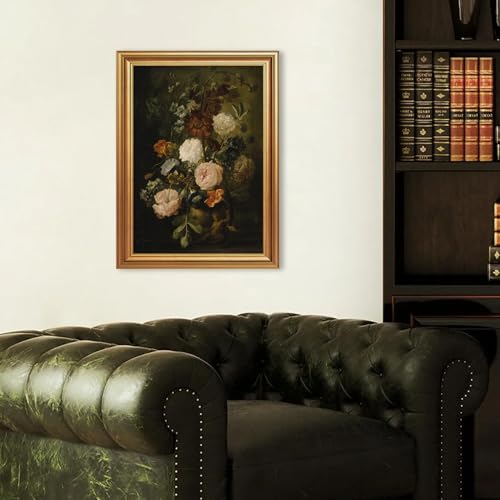 EJPFOGV Baroque Dark Background Floral Framed Canvas Wall Art 12x16 inches - color: Flowers, size: 16"L x 12"W