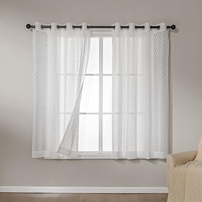Amazon Basics Lace Sheer Curtains for Living Room and Bedroom, 2-Panel Set with Grommet, 42" W × 63" L, White Cloverleaf - color: White Cloverleaf, size: 42"W x 63"L (Pack of 2)