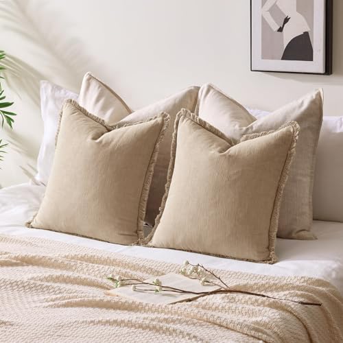 24x24 Inch Set of 2 Euro Linen Fringe Throw Pillow Covers,Camel - color: Camel, size: 24" x 24" (Pack of 2)