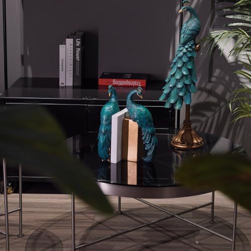Heavy Duty Bookends Home Decor - Set of 2 Resin Peacock Non-Skid Decorative Bookends Bird Bookends Modern Peacock Statue Decor for Bookshelves Office Desk Living Room 6 * 2.5 * 12 Inch Braxio