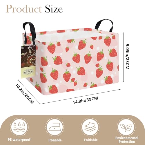 Rectangle Foldable Storage Basket Handles For Home, Pink Strawberry - color: REC-Pink Strawberry