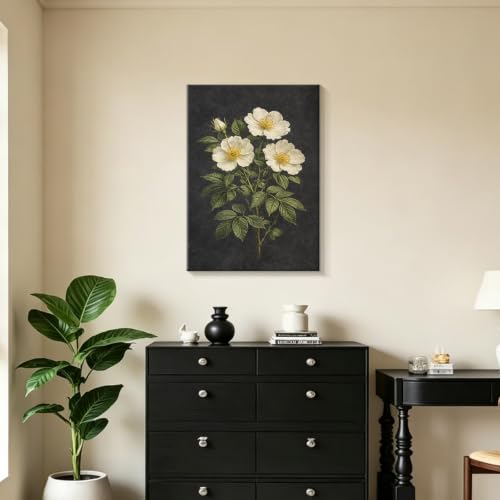 Framed Botanical Wall Art, Moody Rose Canvas Prints, 16x24 Inch - color: Dog Rose