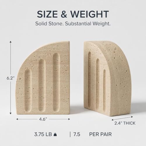 Travertine Book Ends, Decorative Stone Bookends for Shelves, Heavy Bookends - size: Vertical stripes