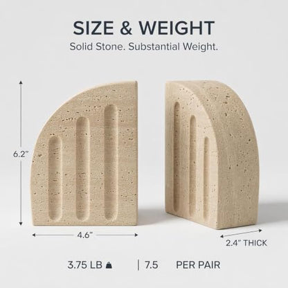 Travertine Book Ends, Decorative Stone Bookends for Shelves, Heavy Bookends - size: Vertical stripes